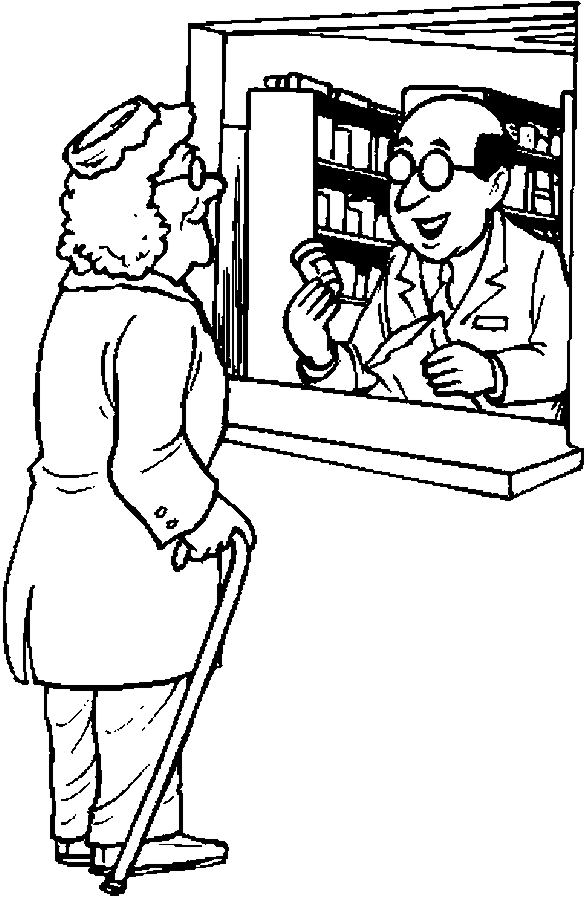Online coloring book: Coloring book pharmacist and old woman